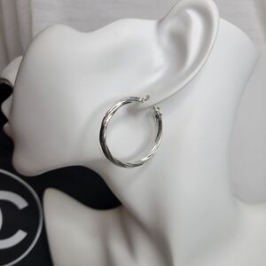 Vintage,925 Fine Solid Silver Hoop Twisted Rope Design Earings